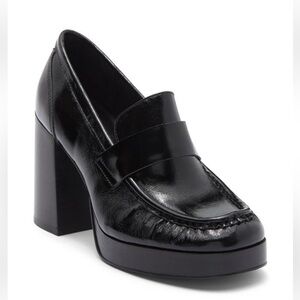 Steve Madden Munday Platform Pumps Block Heel Loafers Black Leather Preppy Goth